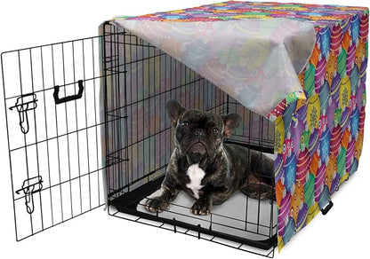 Ambesonne Christmas Dog Crate Cover, Colorful Christmas Balls Different Retro Patterns Holiday Celebration Theme Print, Easy to Use Pet Kennel Cover for Cats & Medium Dogs, 24 Inch, Purple Multicolor