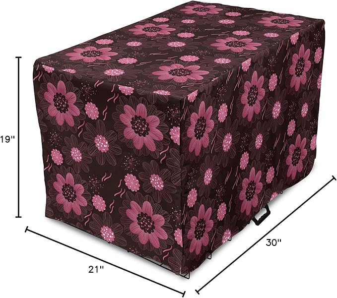 Lunarable Floral Dog Crate Cover, Botanical Theme Flowers Pattern Natural Art Abstract Blossoms, Easy to Use Pet Kennel Cover for Cats & Medium Dogs, 30 Inch, Charcoal Grey