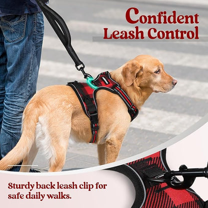 rabbitgoo Dog Harness Small Sized Dog No Pull, Comfortable Padded Plaid Dog Harness with Handle Easy Control, Adjustable Reflective Puppy Pet Harness Vest with 2 Leash Clips, Red Plaid, S
