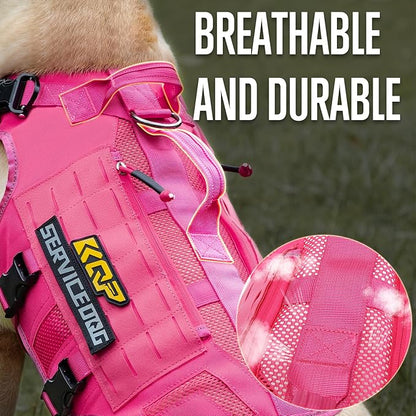No Pull Dog Harness -Tactical Dog Harness - Breathable mesh, Pet Walking Hiking Training Vest- Dog Harness for Dogs, Service Dog, Large, Pink