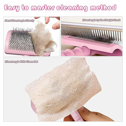 Large Slicker Brush for Dogs,Cats,Extra Long Pin Shedding Brush for Long Haired Dog,Cat, Pet Grooming Wire Brush for Thick Undercoat Curly Hair,25mm(1"),Pink