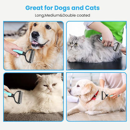 Pet Grooming Tool- 2 Sided Undercoat Rake for Dogs &Cats-Safe and Effective Dematting Comb for Mats&Tangles Removing (Blue)