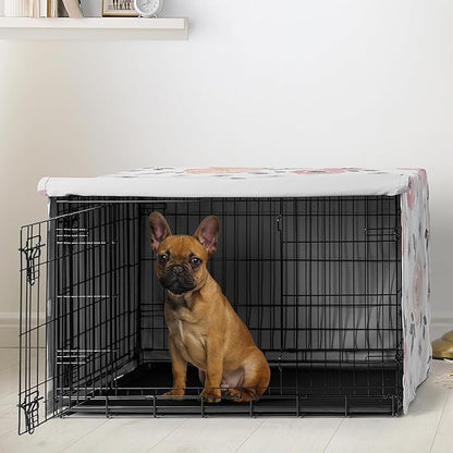 Sweet Jojo Designs Blush Pink Grey Boho Floral Dog Crate Cover – Kennel Covers for 30 Inch Pet Cage Small/Medium - Bohemian Farmhouse Shabby Chic Rose Lily Watercolor Flower Elegant Gray and White