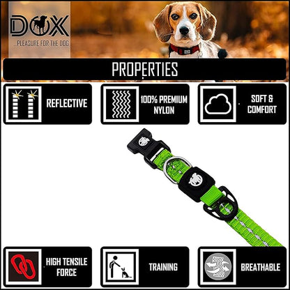DDOXX Reflective Nylon Dog Collar - Strong and Adjustable Collars Dogs - XS (Green)