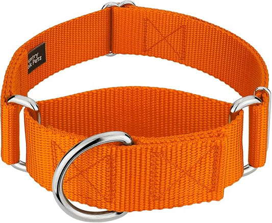 Country Brook Petz 1 1/2 Inch Martingale Heavy Duty Nylon Adjustable Dog Collar for Small, Medium, Large Breeds - Vibrant 17 Color Selection (Orange, Extra Large)