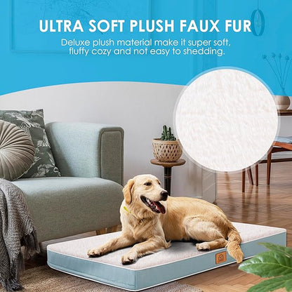 Orthopedic Dog Bed for Large Dogs, Waterproof Deluxe Plush Dog Crate Bed with Removable Washable Cover & Anti-Slip Bottom, Egg Crate Foam Pet Bed Mat, 36 x 27 Inches, Blue