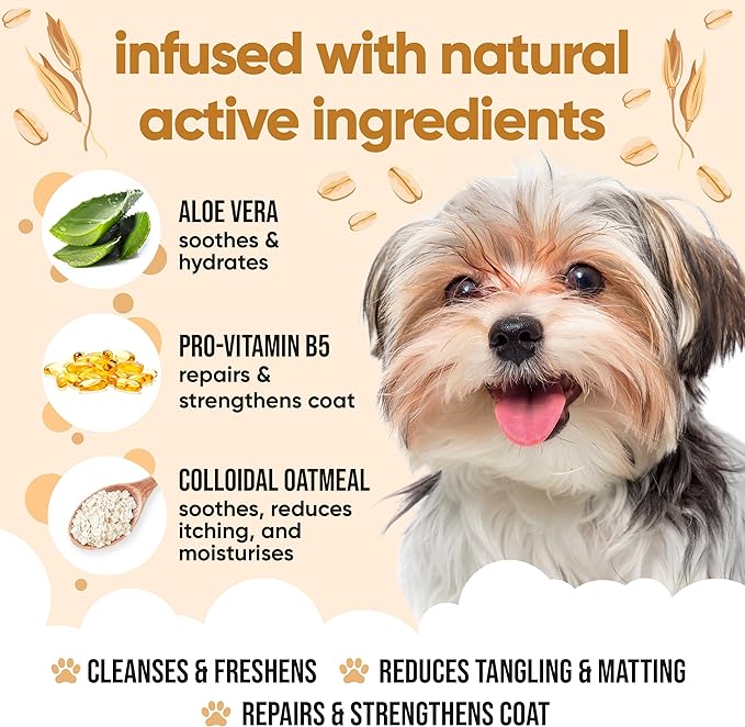 Oatmeal Dog Shampoo Shampoo for Dogs with Irritated Skin | Relieving and Rehydrating | with Aloe Vera and Pro Vitamin B5 (16.90oz)