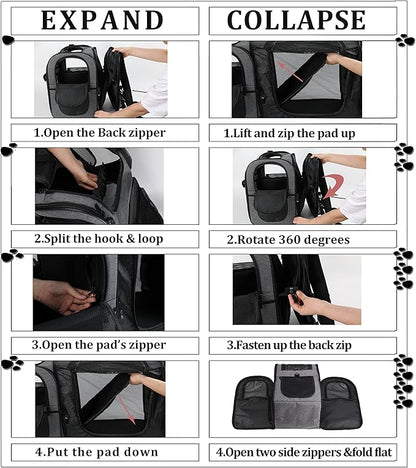 Apollo Walker Pet Carrier Backpack for Large/Small Cats and Dogs, Puppies, Safety Features and Cushion Back Support for Travel, Hiking, Outdoor Use (Gray-Expandable)