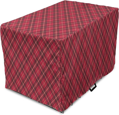 Lunarable Buffalo Plaid Dog Crate Cover, Rhombus Check Pattern with Warm Colored Pattern, Easy to Use Pet Kennel Cover for Medium Large Dogs, 42 Inch, Dark Coral Charcoal Grey
