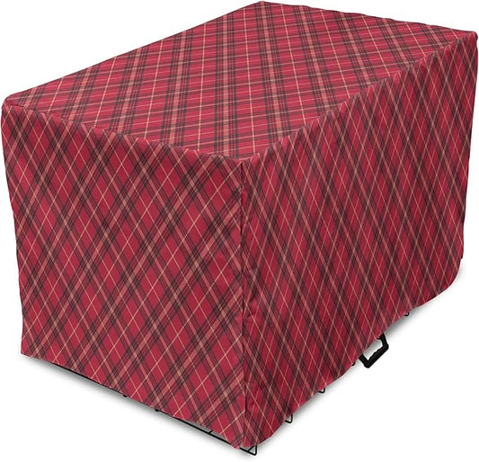 Lunarable Buffalo Plaid Dog Crate Cover, Rhombus Check Pattern with Warm Colored Pattern, Easy to Use Pet Kennel Cover for Medium Large Dogs, 36 Inch, Dark Coral Charcoal Grey