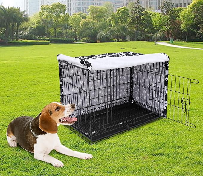 Dog Crate Cover for Wire Crates, Fits Most 42" inch Dog Crates. Easy to Put On, Take Off, and Adjust - Cover only - Black -42 Inch