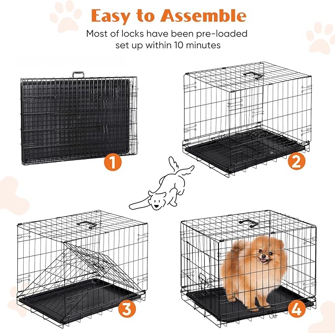 Sweetcrispy 24-Inch Single-Door Dog Crate–Durable Metal Pet Kennel with Secure Lock, Foldable Design, Removable Tray for Easy Cleaning, Portable Puppy Cage for Small Dogs, Ideal for Training & Travel