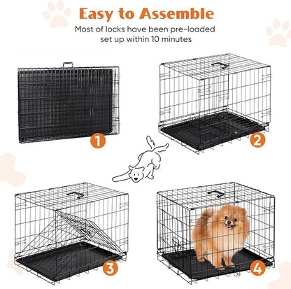 Sweetcrispy 24-Inch Single-Door Dog Crate–Durable Metal Pet Kennel with Secure Lock, Foldable Design, Removable Tray for Easy Cleaning, Portable Puppy Cage for Small Dogs, Ideal for Training & Travel