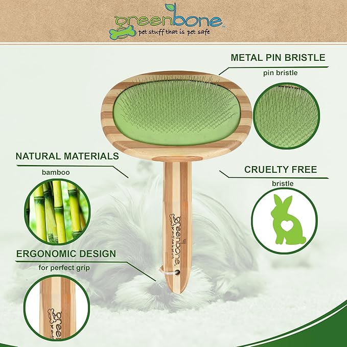 Pet Spa Slicker Brush - All-Natural Bamboo Pet Grooming Brush - Entirely Made from Sustainable Bamboo for Dogs & Cats