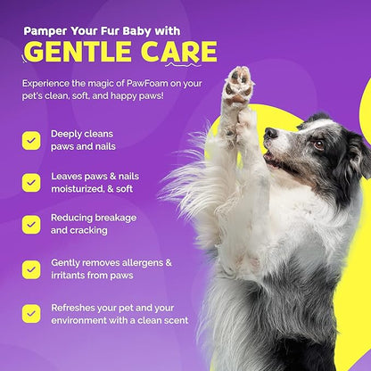 Pet Paw Cleaner for Dogs and Cats - PawFoam Pet Paw Cleaner Foam to Clean, Moisturize, Soften and Protect Paws | Gentle Dog Feet Cleaner with Silicone Dog Paw Washer Brush | 5FL OZ
