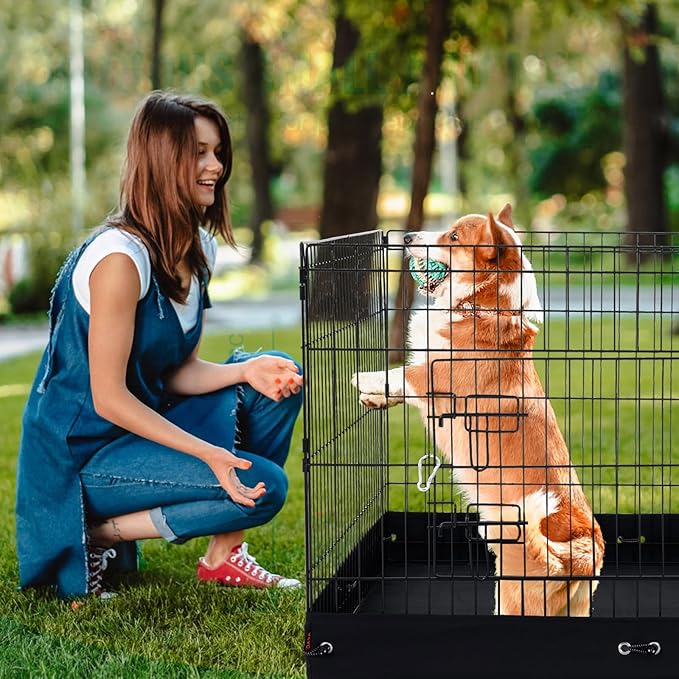 VEVOR Dog Playpen, 4 Pcs 24 x 36 in Panels Foldable Metal Pet Exercise Pen, Dog Fence Indoor and Outdoor Pen with Door and 600D Oxford Fabric Bottom Pad, for Dogs, Cats and Other Small Animals