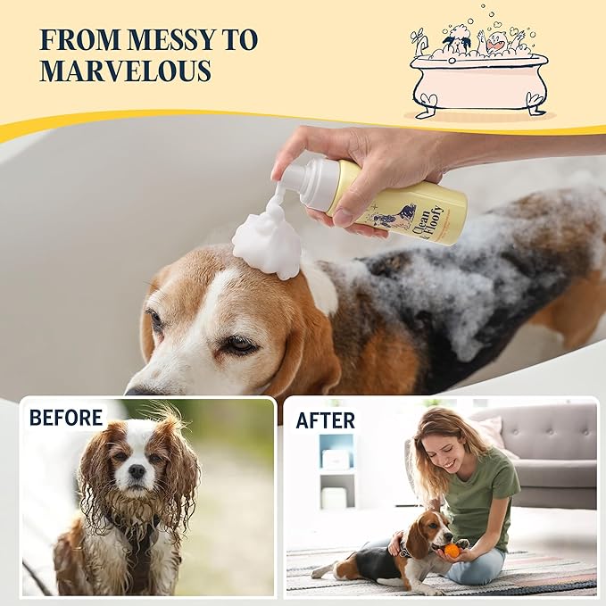 Clean and Floofy Waterless Dry Dog Shampoo – No Rinse Spray Foam, Anti-Itch, Odor Control, Moisturizing & Conditioning, Hydrating, Detangling, Sulfate-Free Pet Bath Wash for Dogs & Puppies 6.75 fl oz