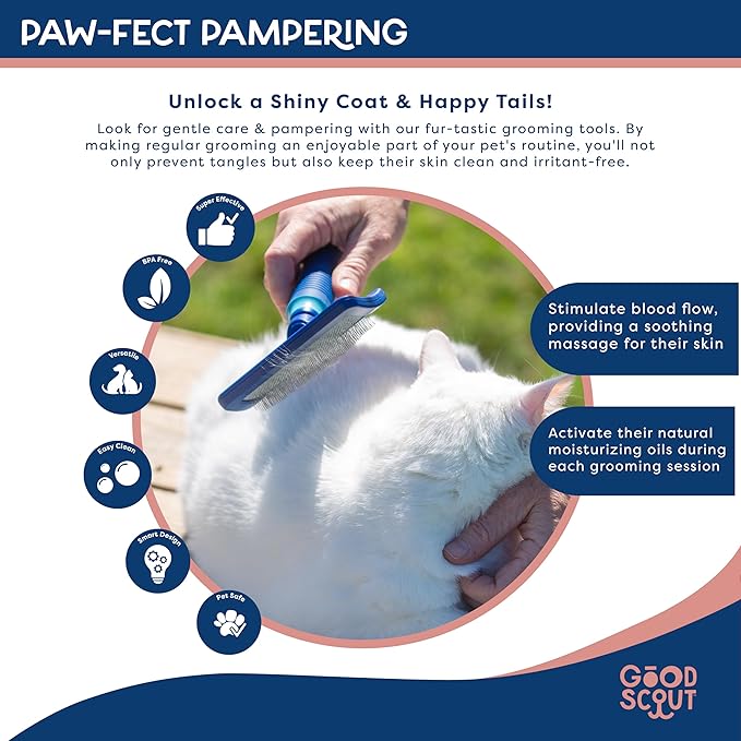 Good Scout Slicker Brush, Best Deshedding Tool for Dogs & Cats, Gentle, Safe & Effective Pet Grooming Tool for Long & Short Haired Animals