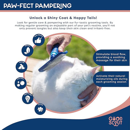 Good Scout Slicker Brush, Best Deshedding Tool for Dogs & Cats, Gentle, Safe & Effective Pet Grooming Tool for Long & Short Haired Animals
