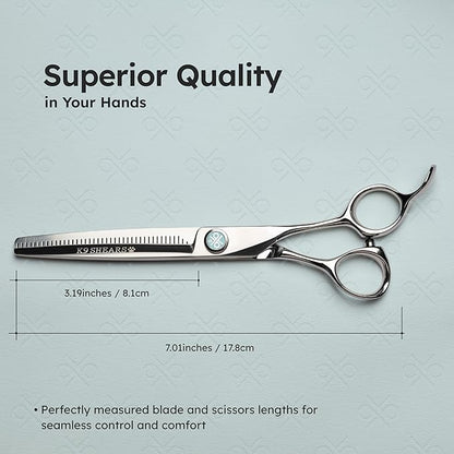 7" Dog Thinning Shears for Grooming – Blending Scissors for Face, Legs & Tail – European Style Fast Hair Release, VG10 Stainless Steel, Handcrafted, 50% Thinning Rate for Smooth Finishing