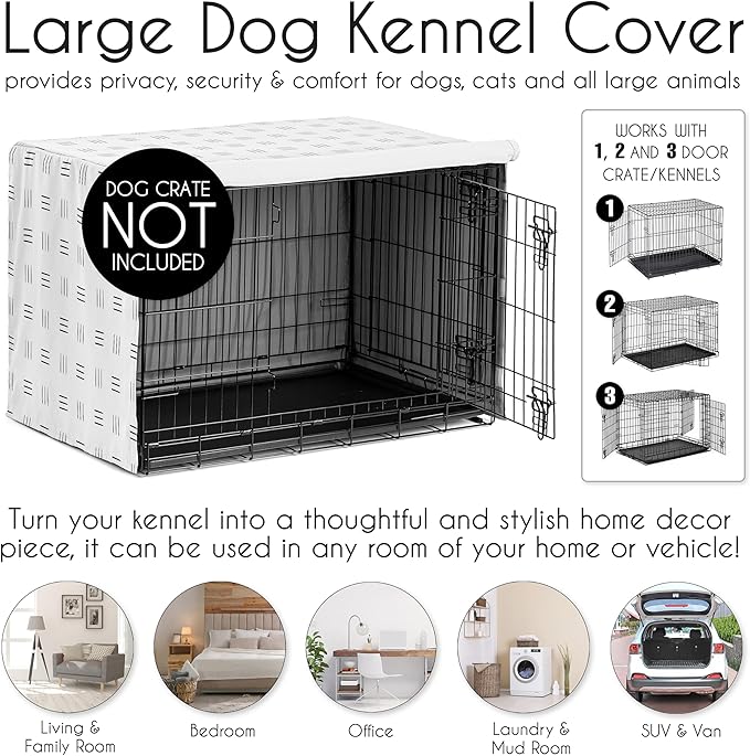 Sweet Jojo Designs 42in. Medium/Large Dog Crate Cover (White and Black Boho) Pet Cage, Kennel Covers (Mudcloth, Black & White, Bohemian, Modern, Minimalist, Southwest, Mud Cloth, Hatch, Neutral)