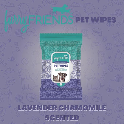 FurryFriends Pet Wipes | Lavender Chamomile Scented | Hypo-allergenic | Alcohol Free| Deodorizing | Removes Loose Hair & Dirt | Incredibly Clean | 4 Pack