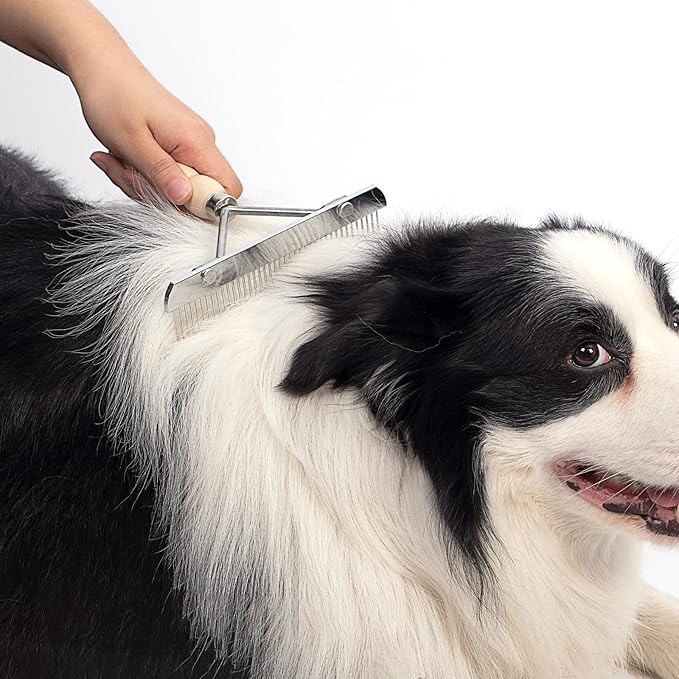 Undercoat Rake for Dogs, 3 Pack Pet Grooming Brush Set Long Tooth Rake Brush & Double-Sided Teech Comb & Stainless Steel Shedding Comb, Long Haired Pet Grooming Tool Set for Horse Large Dog Cat