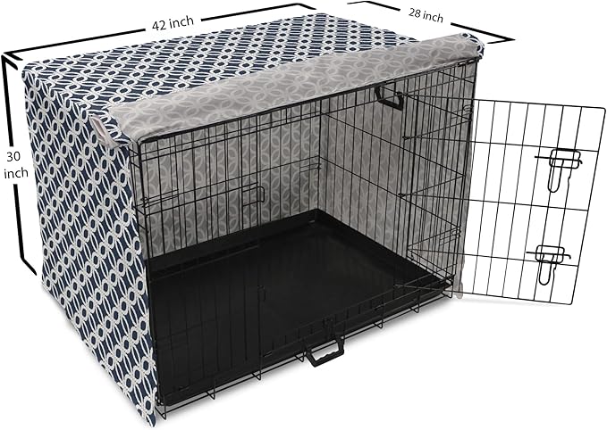 Ambesonne Navy Blue Dog Crate Cover, Marine in Geometric Pattern Design Ocean Travel Cruise Mosaic Ornament, Easy to Use Pet Kennel Cover for Medium Large Dogs, 42 Inch, Blue White