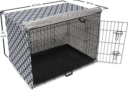 Ambesonne Navy Blue Dog Crate Cover, Marine in Geometric Pattern Design Ocean Travel Cruise Mosaic Ornament, Easy to Use Pet Kennel Cover for Medium Large Dogs, 42 Inch, Blue White