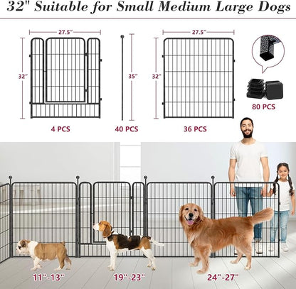 Dog Playpen 32 inch 40 Panels Indoor Outdoor Dog Pen for Medium/Small Dogs Heavy Duty Metal Dog Fence Outdoor for Yard, Puppy Playpen with Door Portable Pet Fence for RV Camping Yard