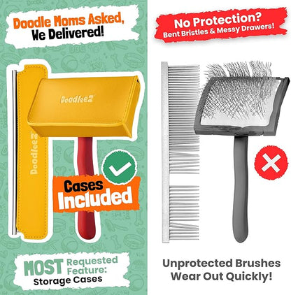 Slicker Brush for Dogs - Doodle Brush - Goldendoodles Labradoodles Bernedoodles - Goldendoodle Must Haves - Poodle Comb and Cases Included - Medium - Red