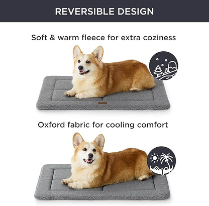 Bedsure Washable Dog Crate Bed for Large Dogs, Reversible Foam Floor Dog Mat, Lightweight Travel Flat Pet Beds for Indoor & Outdoor Dogs (35" x 23", Grey)