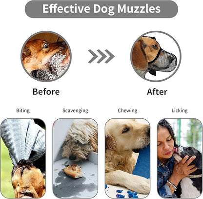 Black Dog Muzzle, Breathable Soft Muzzle for Small Dogs to Anti & Prevent Barking Biting Chewing, Reflective & Adjustable Basket Muzzle with Air Mesh for Toy Poodles Black S