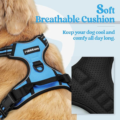 rabbitgoo Dog Harness, No-Pull Pet Harness with 2 Leash Clips, Adjustable Soft Padded Dog Vest, Reflective No-Choke Pet Oxford Vest with Easy Control Handle for Small Dogs, Blue, S