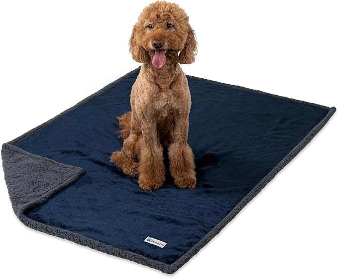 PetAmi Waterproof Dog Blanket for Medium Large Dog, Pet Puppy Blanket Couch Cover Protection, Sherpa Fleece Cat Blanket, Sofa Bed Furniture Protector Reversible Soft Plush Washable, 60x40 Navy Gray
