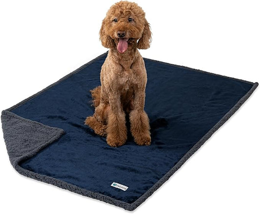 PetAmi Waterproof Dog Blanket for Medium Large Dog, Pet Puppy Blanket Couch Cover Protection, Sherpa Fleece Cat Blanket, Sofa Bed Furniture Protector Reversible Soft Plush Washable, 60x40 Navy Gray