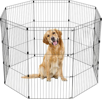 IRIS USA Metal Dog Playpen, 8-Panel 42" Pet Playpen, Puppy Playpen, Indoor/Outdoor Dog Fence, 58 x 58 x 42, Foldable, Customizable, Black