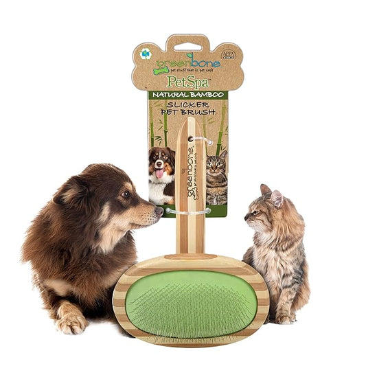 Pet Spa Slicker Brush - All-Natural Bamboo Pet Grooming Brush - Entirely Made from Sustainable Bamboo for Dogs & Cats