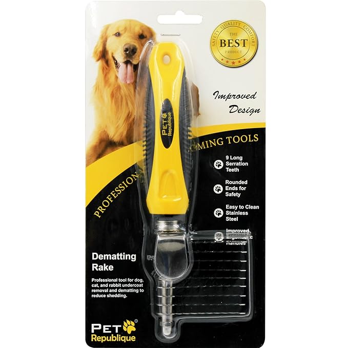 Pet Republique Dematting Tool for Dogs and Cats - Stainless Steel Matt Breaker Rake for Undercoat and Mat Brush - Knot Out for Long Haired Breed Pets