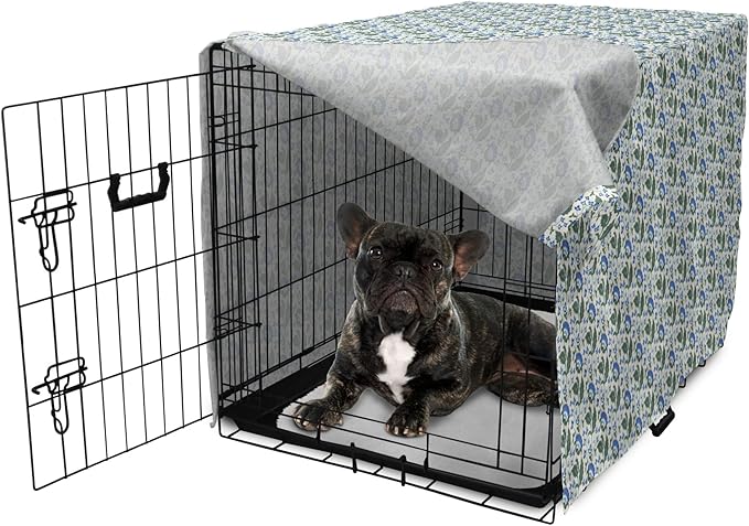 Lunarable Jacobean Dog Crate Cover, Herbal Pattern Pastoral Vintage Rustic Wedding Inspired Foliage Springtime, Easy to Use Pet Kennel Cover for Cats & Medium Dogs, 24 Inch, Blue Green Cream