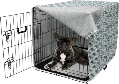 Lunarable Jacobean Dog Crate Cover, Herbal Pattern Pastoral Vintage Rustic Wedding Inspired Foliage Springtime, Easy to Use Pet Kennel Cover for Cats & Medium Dogs, 24 Inch, Blue Green Cream