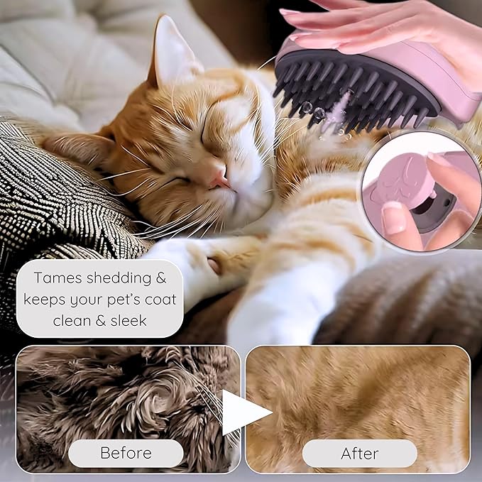 Self-Cleaning Deshedding Brush with Steam for Pet Grooming - Silicone Whale Design for Cats and Dogs (Light Pink)