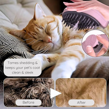 Self-Cleaning Deshedding Brush with Steam for Pet Grooming - Silicone Whale Design for Cats and Dogs (Light Pink)