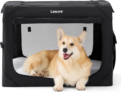 Lesure Collapsible Dog Crate - Portable Travel Kennel for Medium Dog, 4-Door Pet Crate with Durable Mesh Windows, Indoor & Outdoor, Black