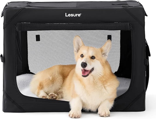 Lesure Collapsible Dog Crate - Portable Travel Kennel for Medium Dog, 4-Door Pet Crate with Durable Mesh Windows, Indoor & Outdoor, Black