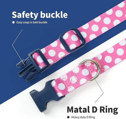Mile High Life Dog Collar | Cute Puppy Collars | Lightweight Girl Dog Collar | Soft Boy Dog Collars | w Geometric Plaid Wave Line Pattern (White Dots, Large)