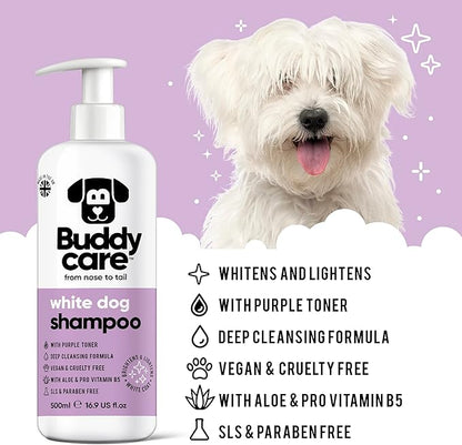 White Dog Shampoo by Buddycare | Brightening and Whitening Shampoo for Dogs | Deep Cleansing, Fresh Scented | with Aloe Vera and Pro Vitamin B5 (50.72oz)