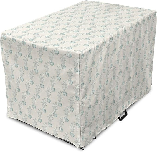 Lunarable Drinks Dog Crate Cover, Soft Pattern of Hand Drawn Hot Tea Cups Sketched Beverages Design, Easy to Use Pet Kennel Cover for Cats & Medium Dogs, 30 Inch, Eggshell and Pale Teal