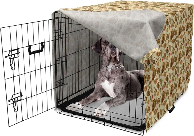 Lunarable Thanksgiving Dog Crate Cover, Special Day Family Dinner Classical Delicious Meal Abundance Harvest, Easy to Use Pet Kennel Cover for Medium Large Dogs, 48 Inch, Orange Brown Green