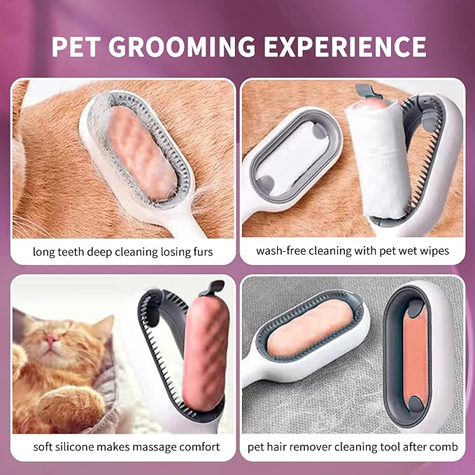 Kiniza 2 Pcs Pet Brush, Dog Cat Hair Cleaner Massage Brushes Grooming Removal with Water Tank Wet Comb White Green